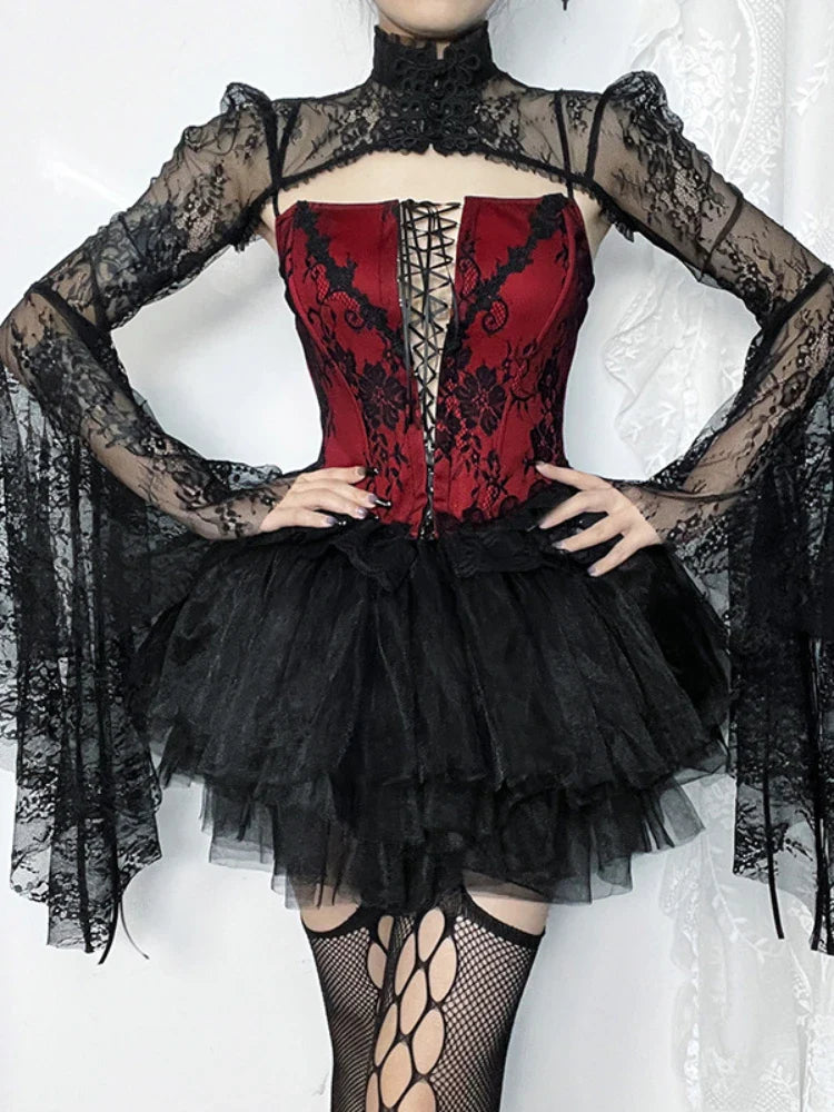 Gothic Vintage Bandage Lace Up Front Slit Hem Sleeveless Sexy Crop Top