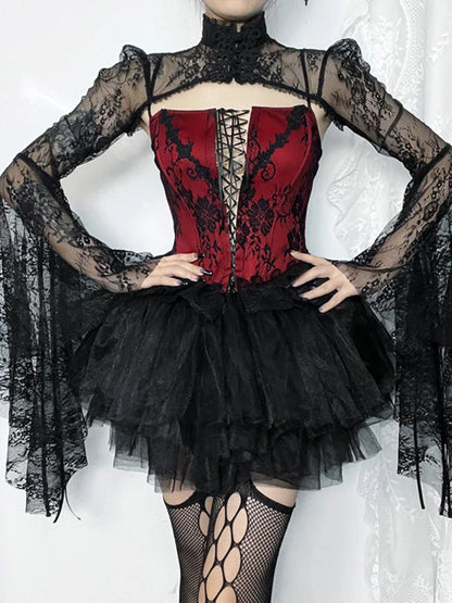 Gothic Vintage Bandage Lace Up Front Slit Hem Sleeveless Sexy Crop Top