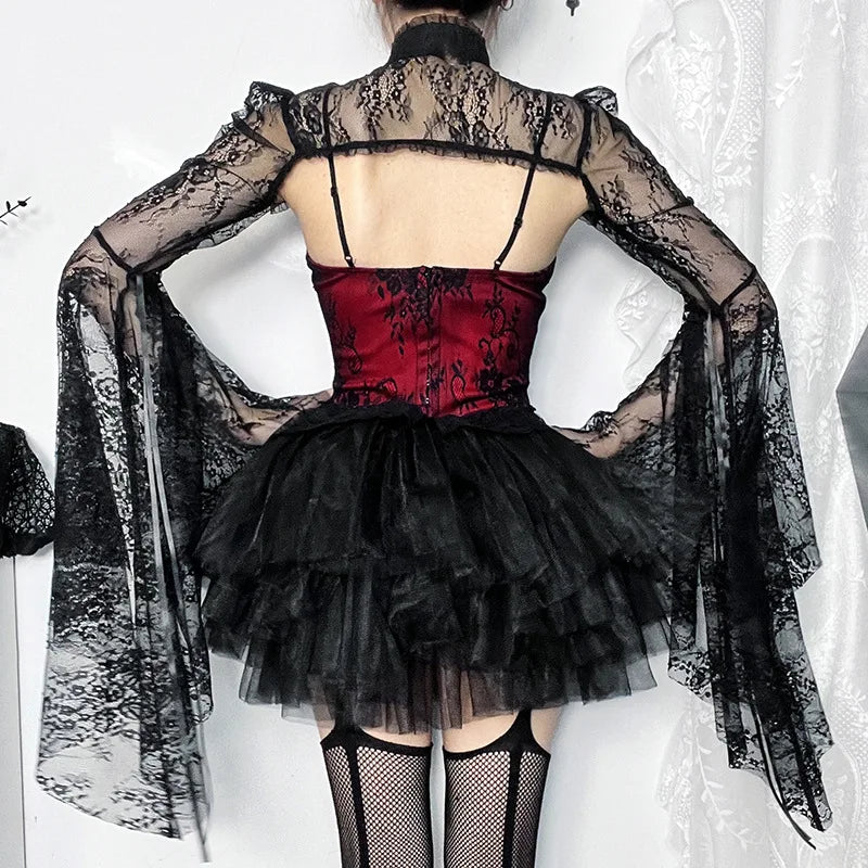 Gothic Vintage Bandage Lace Up Front Slit Hem Sleeveless Sexy Crop Top