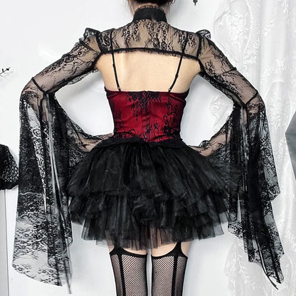 Gothic Vintage Bandage Lace Up Front Slit Hem Sleeveless Sexy Crop Top