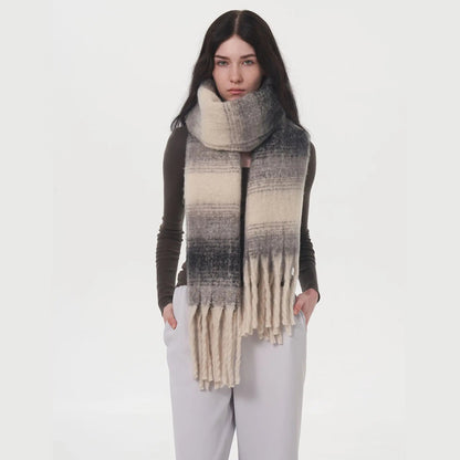 Cashmere Color Block Tassel Muffler Scarf