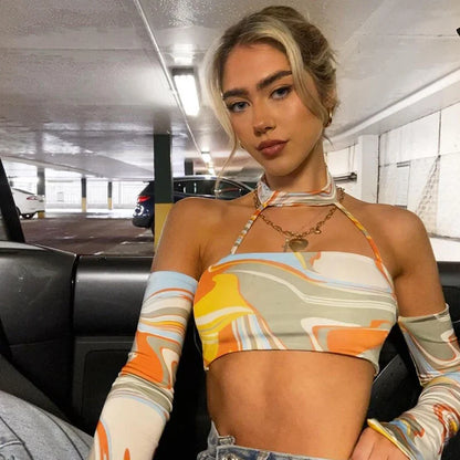 Printed 90s Grunge Kawaii Strapless