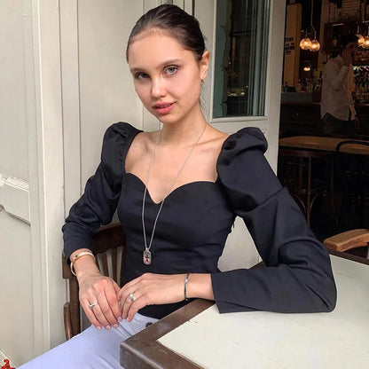 Korean Autumn Puff Sleeve Slim Blouse