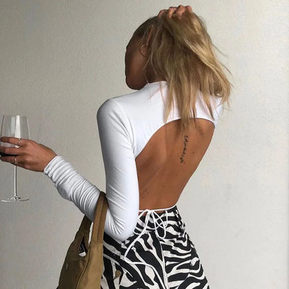 Open Back Cropped T-shirt Women