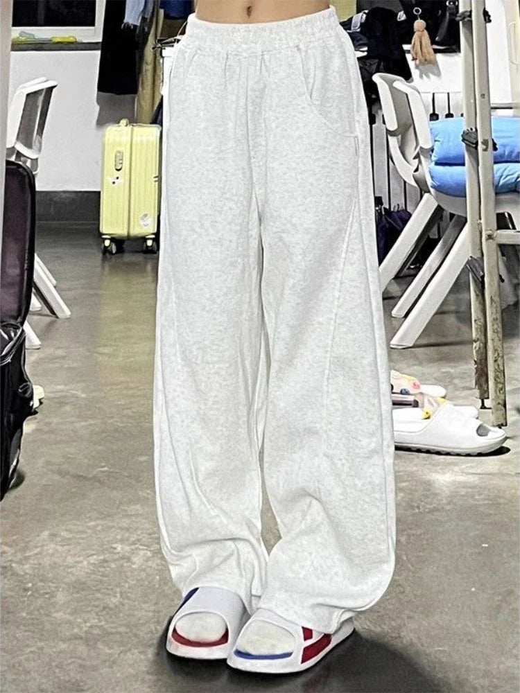 Gray Wide Leg Sports Korean Style Oversize Baggy Jogging Track Pant