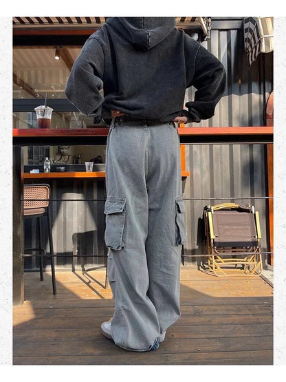 Grunge Gray Cargo Vintage Y2K Oversize Baggy Denim Wide Leg Harajuku Pant