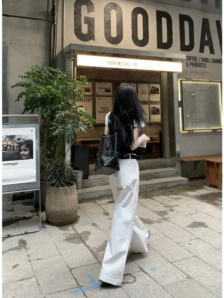 Harajuku White Cargo Vintage Korean Oversize Wide Leg Streetwear Baggy Pant