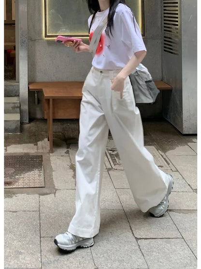 Harajuku White Cargo Vintage Korean Oversize Wide Leg Streetwear Baggy Pant