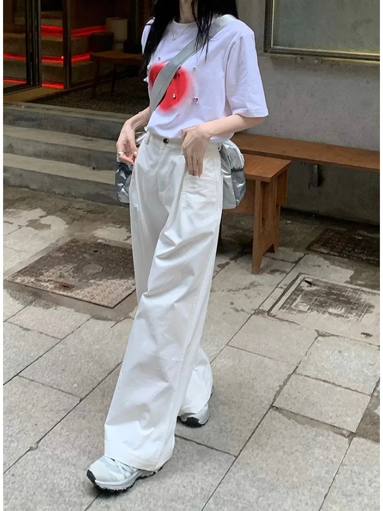 Harajuku White Cargo Vintage Korean Oversize Wide Leg Streetwear Baggy Pant