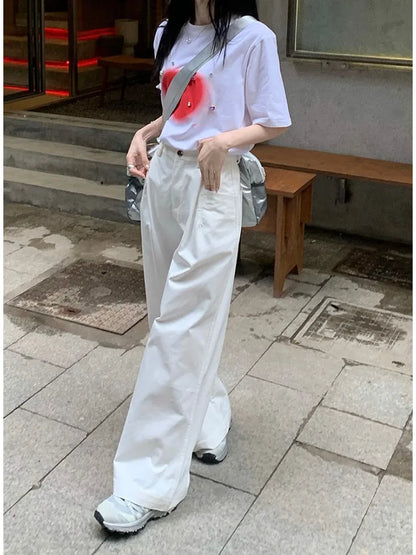 Harajuku White Cargo Vintage Korean Oversize Wide Leg Streetwear Baggy Pant