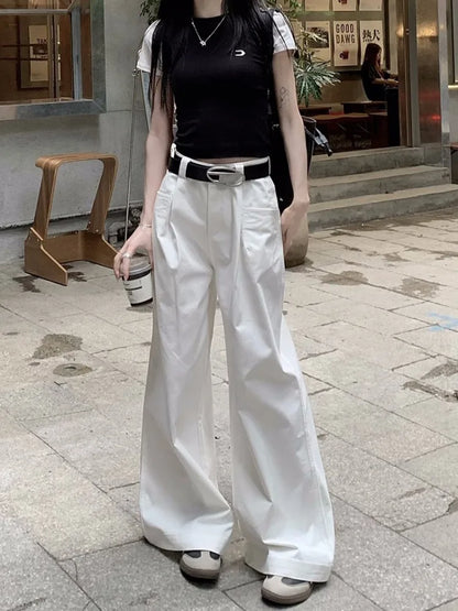 Harajuku White Cargo Vintage Korean Oversize Wide Leg Streetwear Baggy Pant