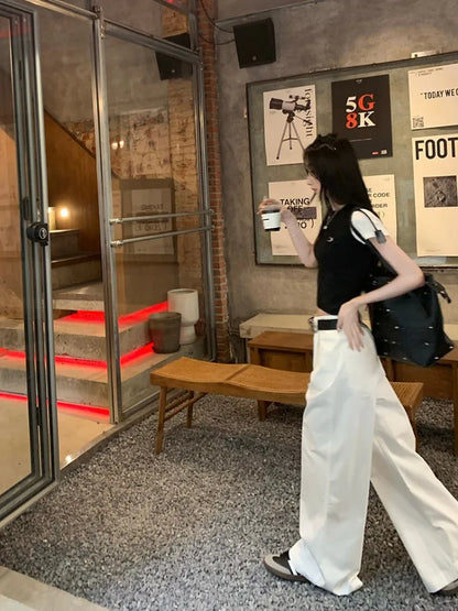 Harajuku White Cargo Vintage Korean Oversize Wide Leg Streetwear Baggy Pant