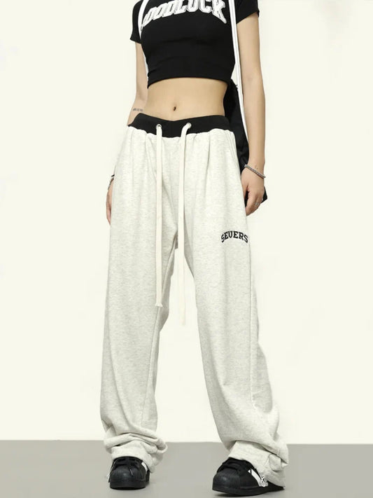Hip Hop Gray Patchwork Jogging Wide Leg Sports Harajuku Korean Pant