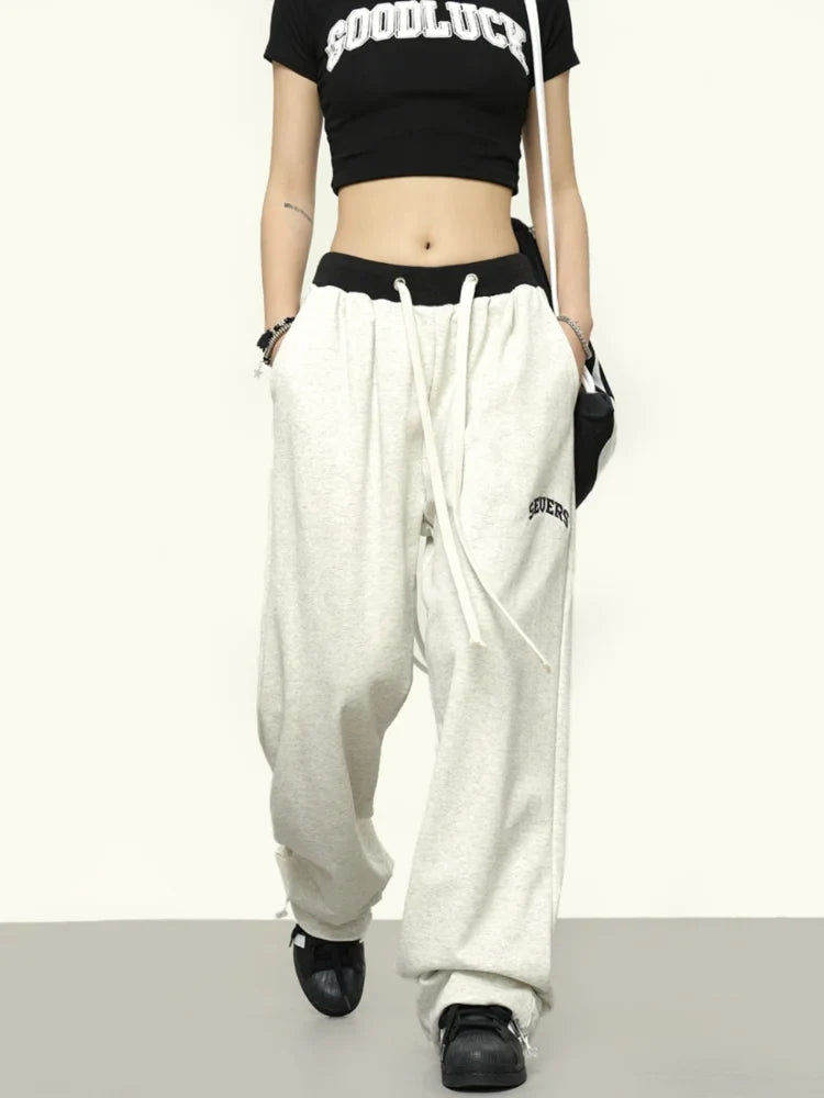 Hip Hop Gray Patchwork Jogging Wide Leg Sports Harajuku Korean Pant