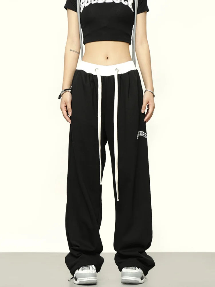 Hip Hop Gray Patchwork Jogging Wide Leg Sports Harajuku Korean Pant