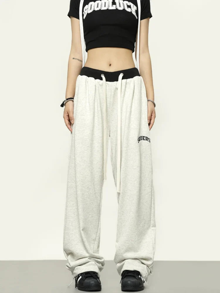 Hip Hop Gray Patchwork Jogging Wide Leg Sports Harajuku Korean Pant