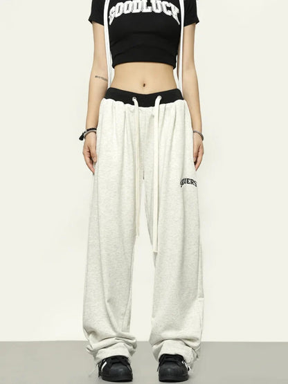 Hip Hop Gray Patchwork Jogging Wide Leg Sports Harajuku Korean Pant