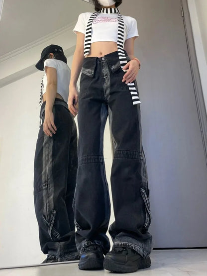 Hippie Black Trashy Distressed Denim Vintage High Waist Wide Leg Pant