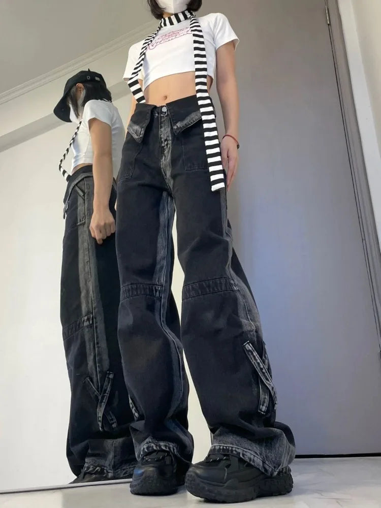 Hippie Black Trashy Distressed Denim Vintage High Waist Wide Leg Pant