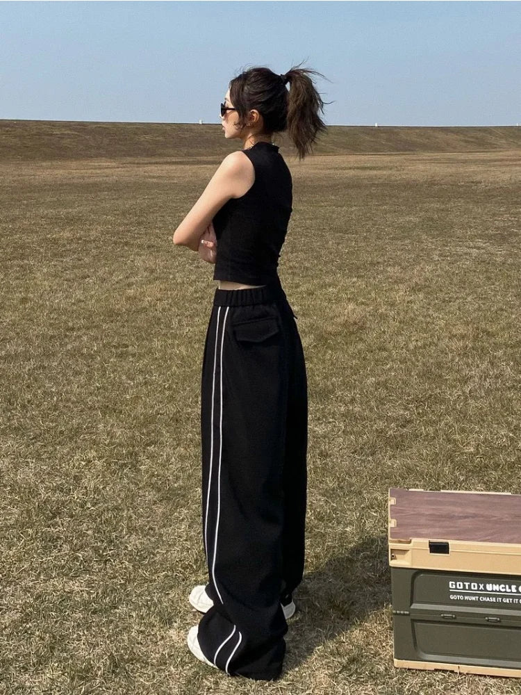 Black Side Striped Oversize Harajuku Korean Loose Wide Leg Pant