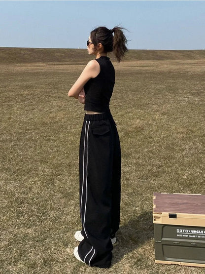 Black Side Striped Oversize Harajuku Korean Loose Wide Leg Pant