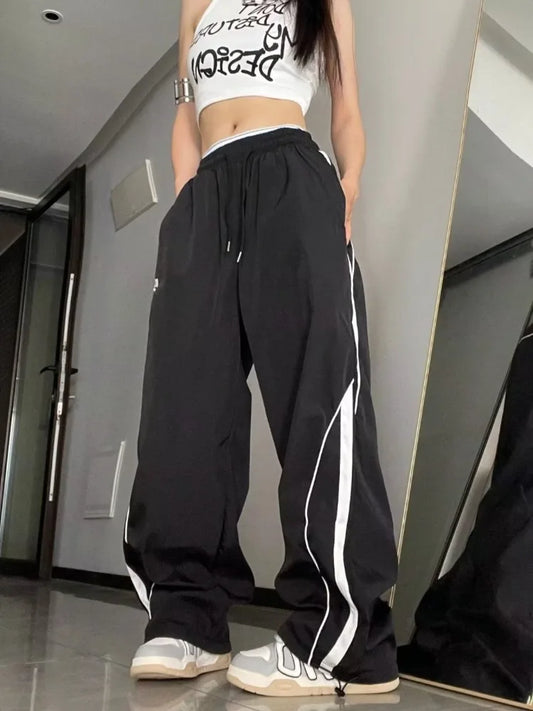 Hippie Gorpcore Gray Baggy Striped Jogging Sweatpant Black Pant