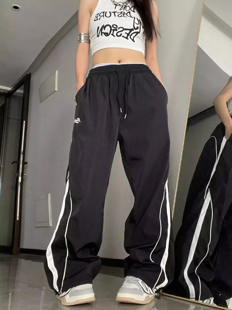 Hippie Gorpcore Gray Baggy Striped Jogging Sweatpant Black Pant