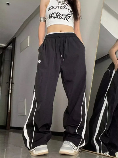 Hippie Gorpcore Gray Baggy Striped Jogging Sweatpant Black Pant