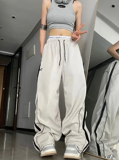 Hippie Gorpcore Gray Baggy Striped Jogging Sweatpant Black Pant