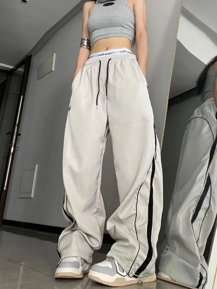 Hippie Gorpcore Gray Baggy Striped Jogging Sweatpant Black Pant