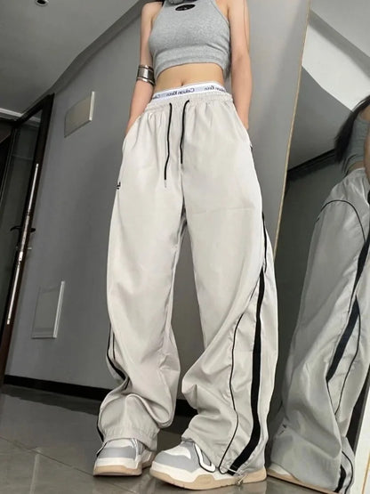 Hippie Gorpcore Gray Baggy Striped Jogging Sweatpant Black Pant