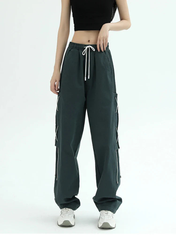 Hippie Harajuku Green Cargo American Vintage Streetwear Oversize Pant