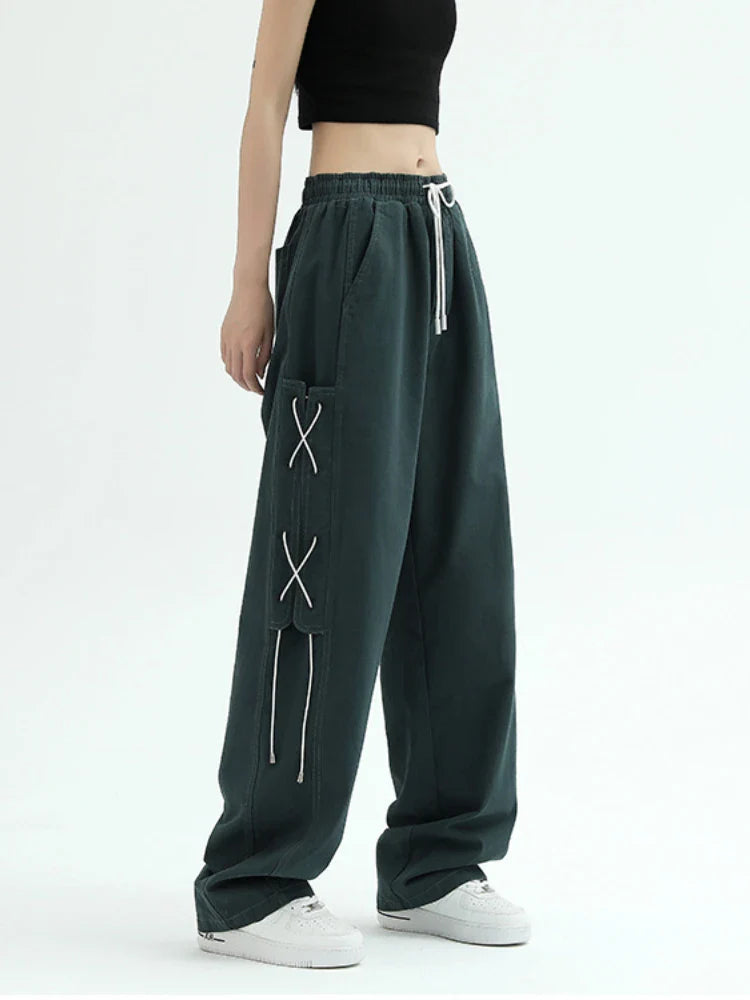 Hippie Harajuku Green Cargo American Vintage Streetwear Oversize Pant