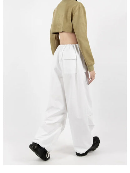 Hippie Vintage White Cargo Parachute Y2K Aesthetic Korean Oversize Pant