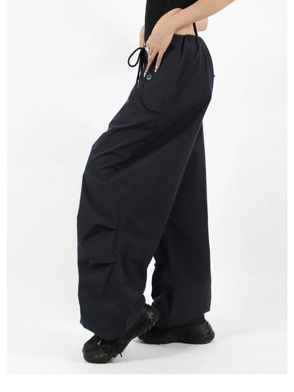 Hippie Vintage White Cargo Parachute Y2K Aesthetic Korean Oversize Pant