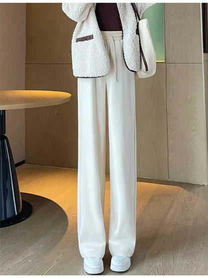 Korean Style Beige Corduroy Winter Black Fleece Warm Oversize Sweatpants Pant