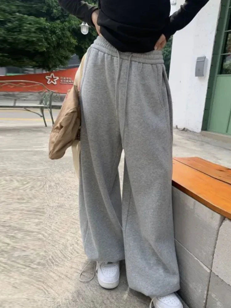 Korean Style Pink Fleece Sweatpants Y2K Vintage Winter Thick Harajuku Warm Pant