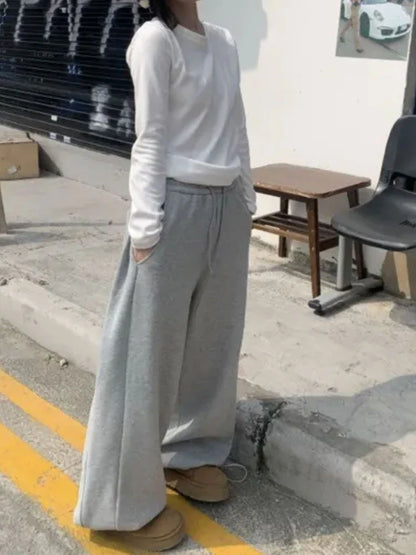 Korean Style Pink Fleece Sweatpants Y2K Vintage Winter Thick Harajuku Warm Pant