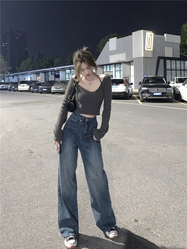 Baggy Women Y2K Streetwear Oversize Distressed Wide Leg Denim Pant