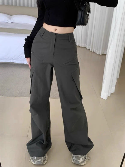 Vintage Grey Cargo Y2K Streetwear Straight High Street Pant
