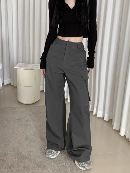 Vintage Grey Cargo Y2K Streetwear Straight High Street Pant