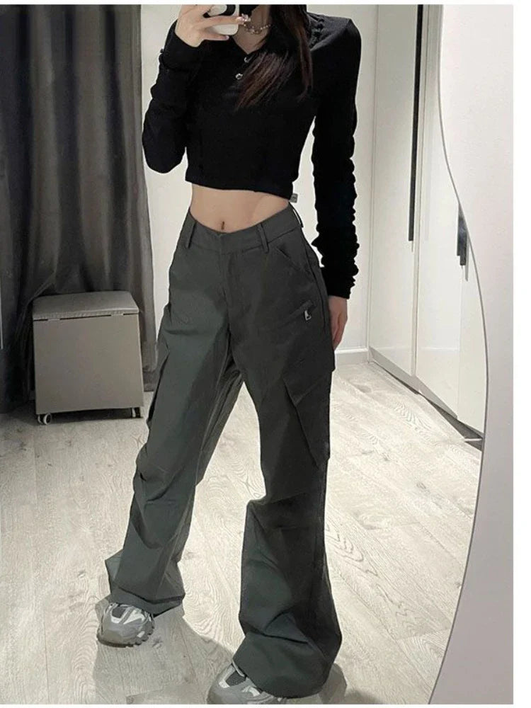 Vintage Grey Cargo Y2K Streetwear Straight High Street Pant