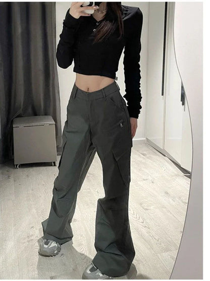 Vintage Grey Cargo Y2K Streetwear Straight High Street Pant