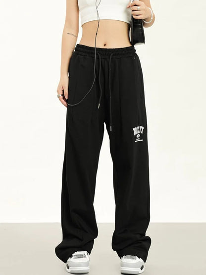 Vintage Hippie Letter Track Korean Style Jogging Sweatpants Wide Leg Pant