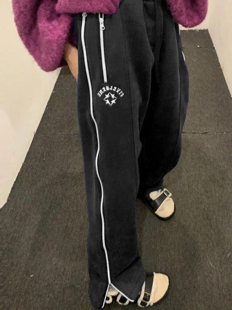 Vintage Red Straight Japanese Y2K Casual Sweatpants Winter Warm Harajuku Jogging Pant