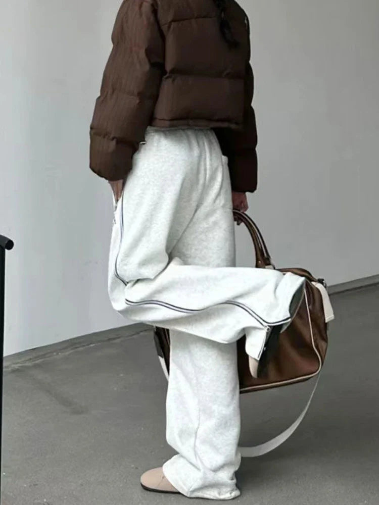 Vintage Red Straight Japanese Y2K Casual Sweatpants Winter Warm Harajuku Jogging Pant