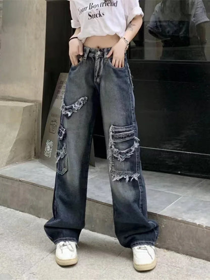Vintage Streetwear Baggy Cargo Hippie Grunge Distressed Oversized Korean Pant