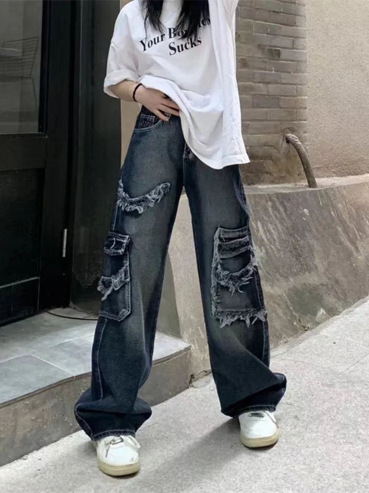 Vintage Streetwear Baggy Cargo Hippie Grunge Distressed Oversized Korean Pant