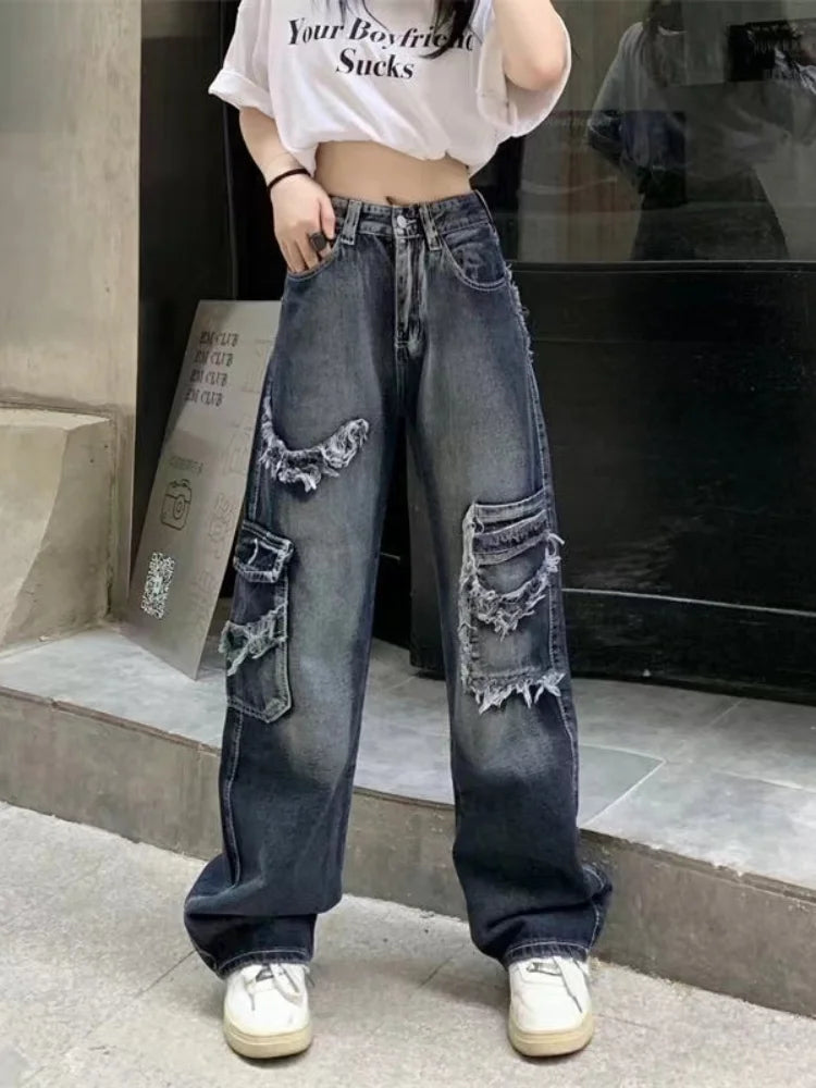 Vintage Streetwear Baggy Cargo Hippie Grunge Distressed Oversized Korean Pant