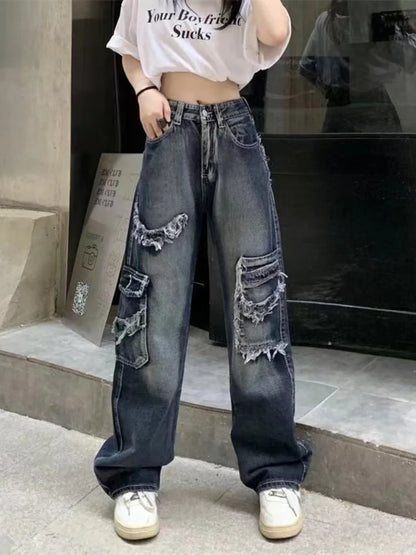 Vintage Streetwear Baggy Cargo Hippie Grunge Distressed Oversized Korean Pant
